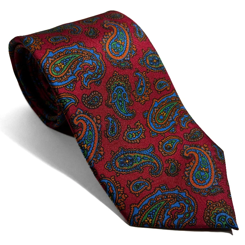 unique silk bow ties for weddings-Red Paisley Printed Silk Tie