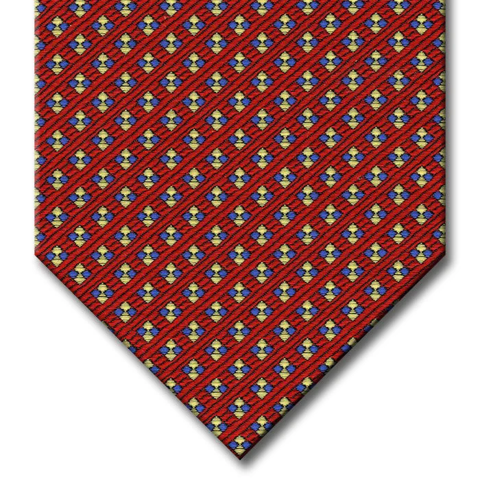 unique wedding silk necktie sets for men-Red with Blue and Champagne Dot Pattern Tie