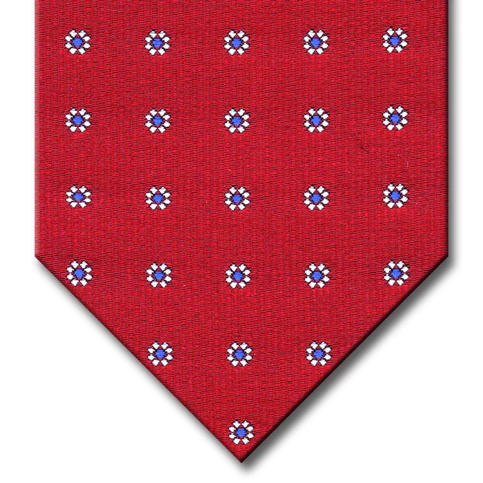 slim silk wedding tie options for men-Red with Blue and Silver Floral Pattern Tie