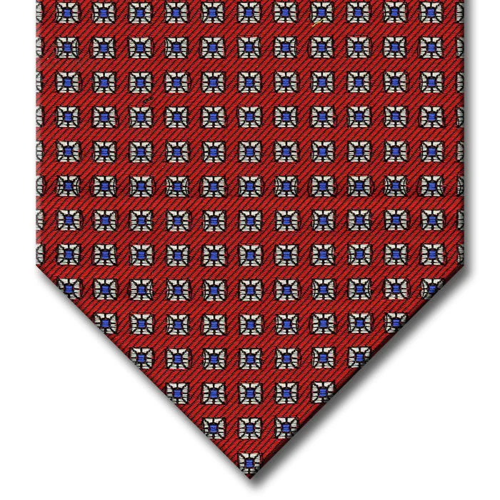 affordable silk necktie sets for wedding parties-Red with Blue and Silver Geometric Pattern Tie