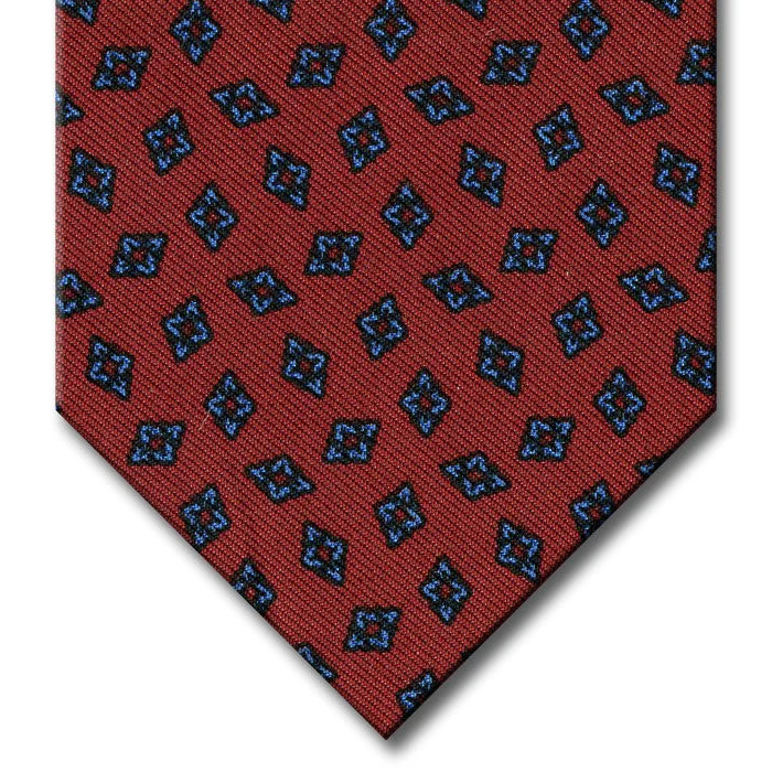 premium silk necktie combinations for wedding celebrations-Red with Blue Geometric Pattern Tie