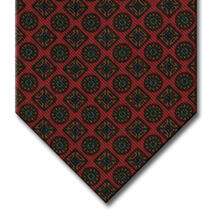 best silk necktie designs for business wear-Red with Brown and Green Geometric Pattern Tie