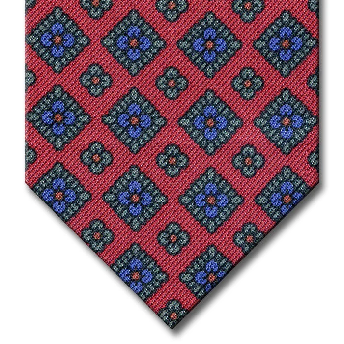 slim silk necktie styles for office wear-Red with Green and Blue Floral Pattern Tie