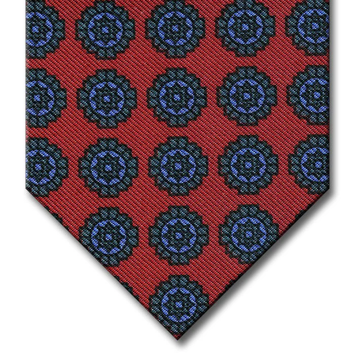 affordable silk necktie ideas for weddings-Red with Green and Blue Medallion Tie