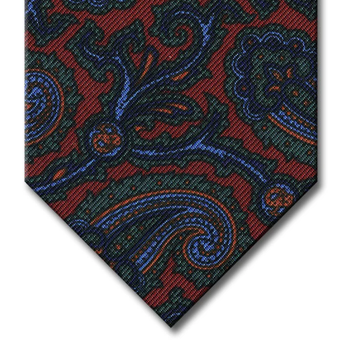 affordable silk necktie ideas for office meetings-Red with Green and Navy Paisley Tie