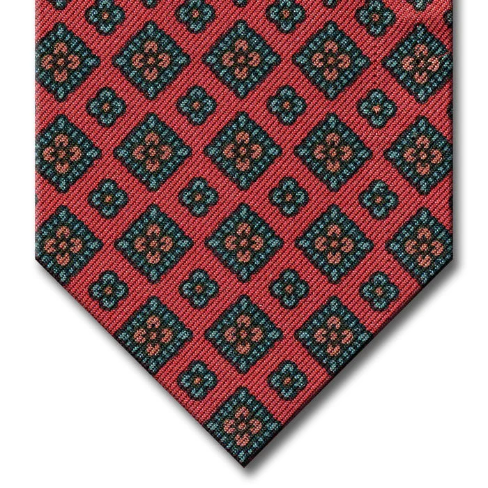 stylish wedding silk necktie combinations-Red with Green and Orange Floral Pattern Tie