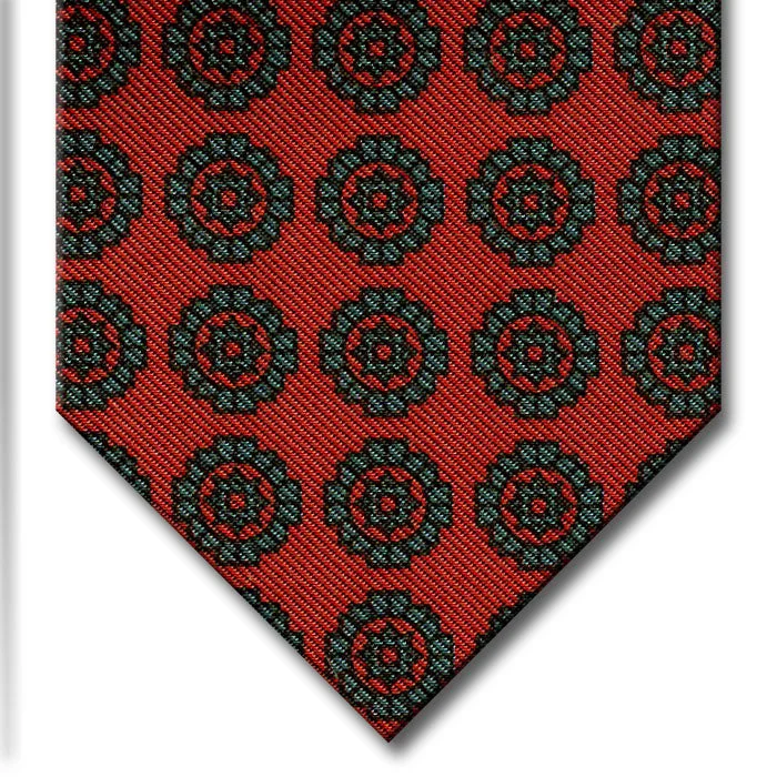 slim silk necktie ideas for office meetings-Red with Green Medallion Tie