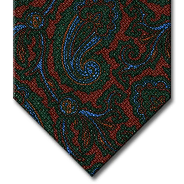 designer silk wedding necktie styles-Red with Light Blue and Green Paisley Tie