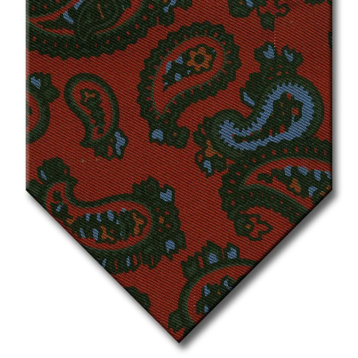 silk necktie styles for wedding parties-Red with Light Blued and Green Paisley Tie