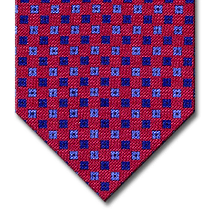 affordable silk wedding necktie designs-Red with Navy and Light Blue Floral Pattern Tie