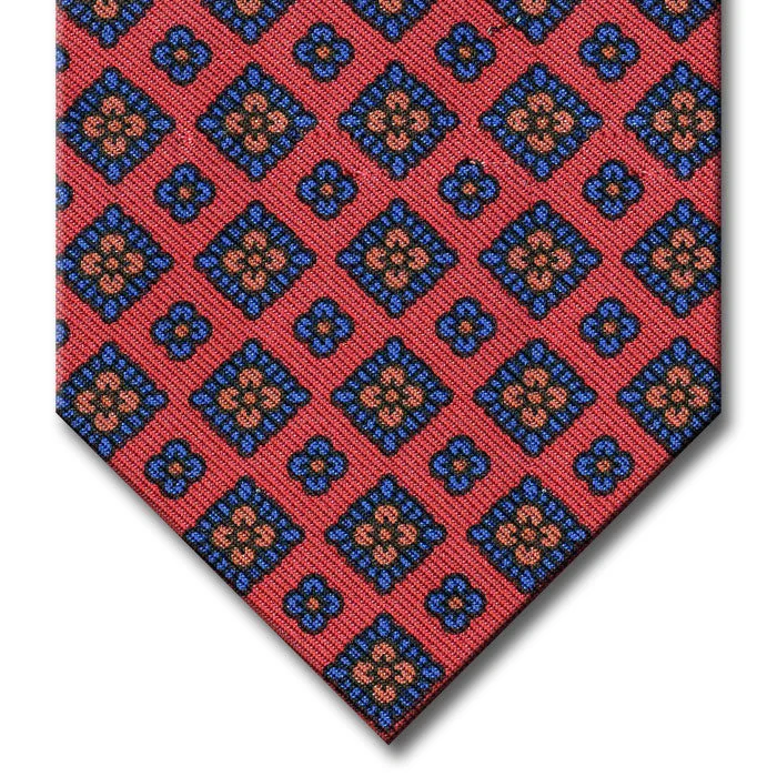 classic silk necktie combinations for office wear-Red with Navy and Orange Floral Pattern Tie