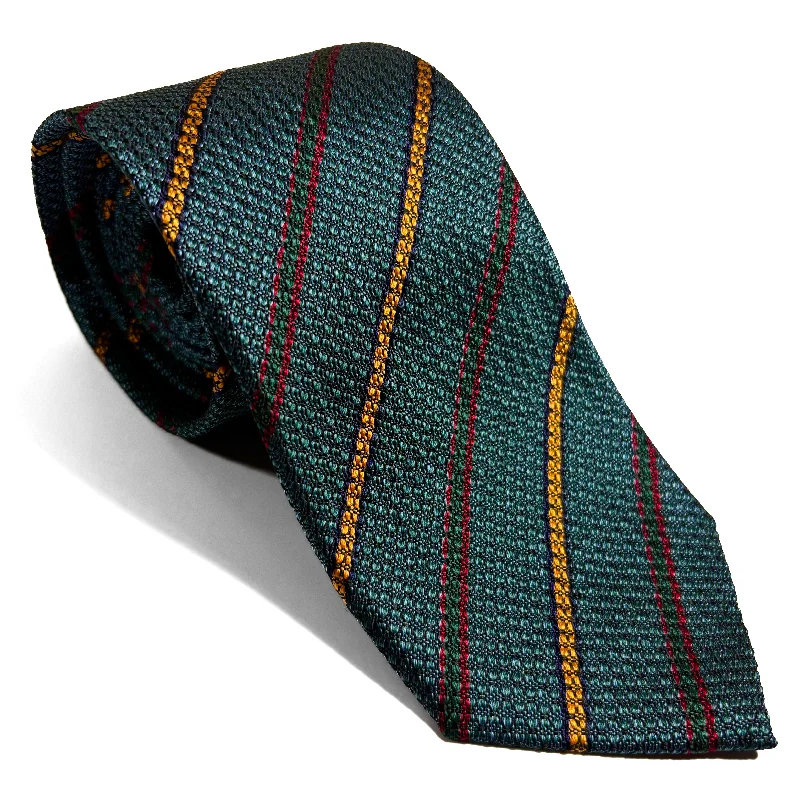 vibrant silk necktie styles for office wear-Sea Green Striped Silk Grenadine Tie (English Weave)