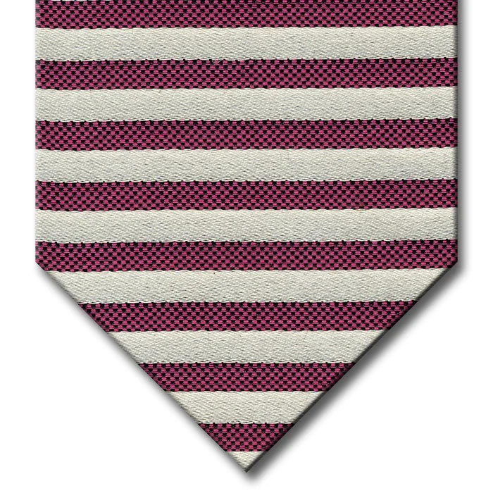 affordable designer silk necktie designs for office wear-Silver and Pink Stripe Custom Tie