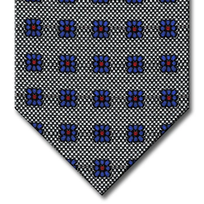 high-end silk necktie options for business events-Silver with Blue and Red Floral Pattern Custom Tie