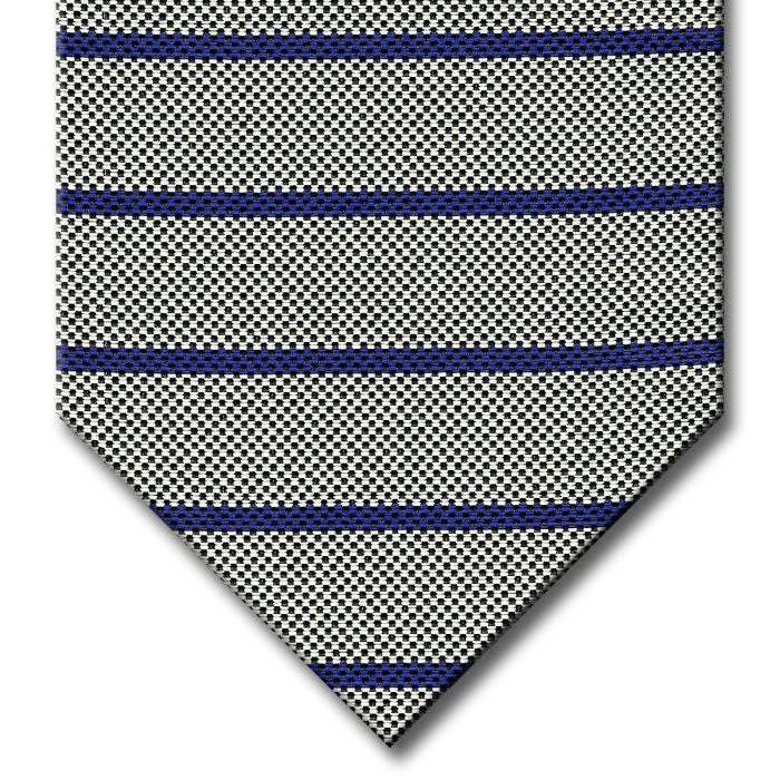 unique silk necktie combinations for weddings-Silver with Navy Stripe Tie