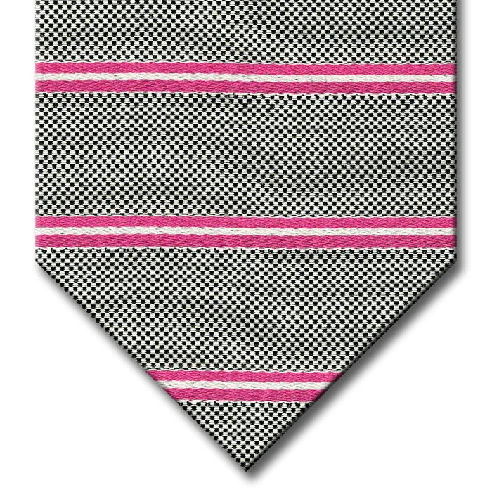 trendy silk necktie designs for business events-Silver with Pink Stripe Custom Tie