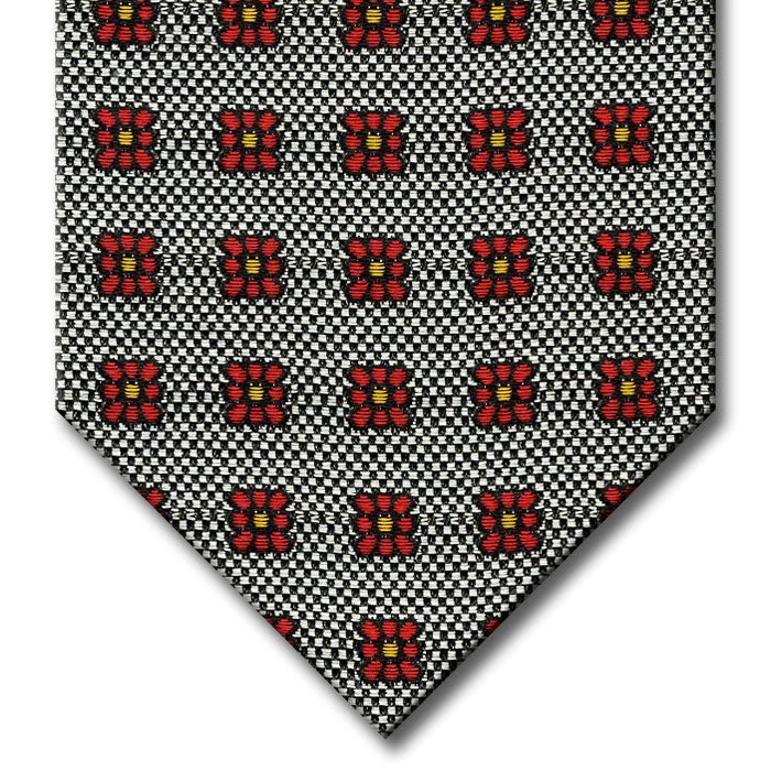 modern silk necktie designs for corporate events-Silver with Red and Orange Floral Pattern Custom Tie