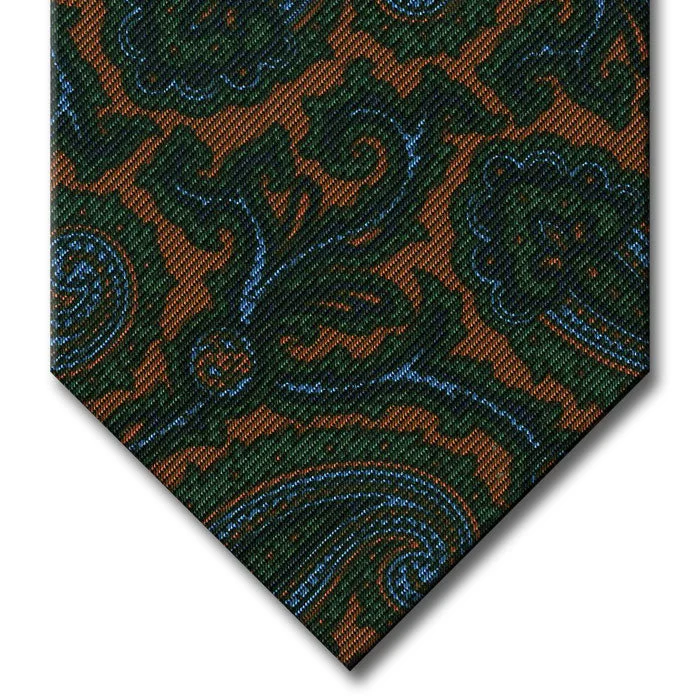 trendy silk necktie colors for business events-Tan with Green and Navy Paisley Tie