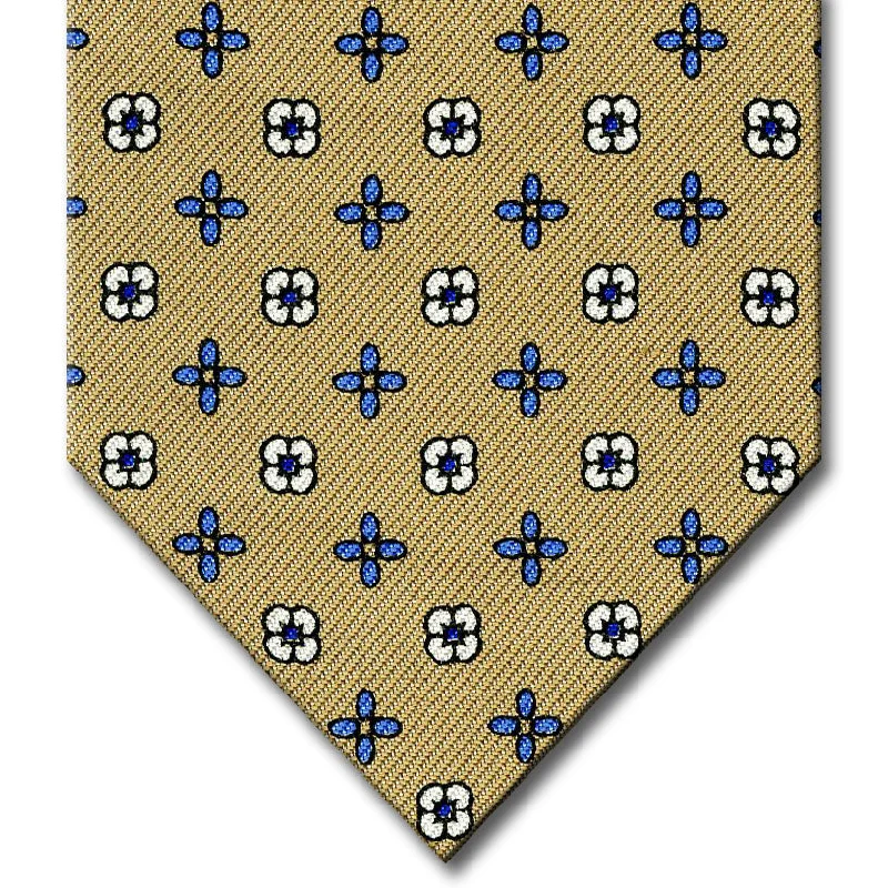 unique office silk necktie colors for men-Tan with Medium Blue Floral Pattern Tie