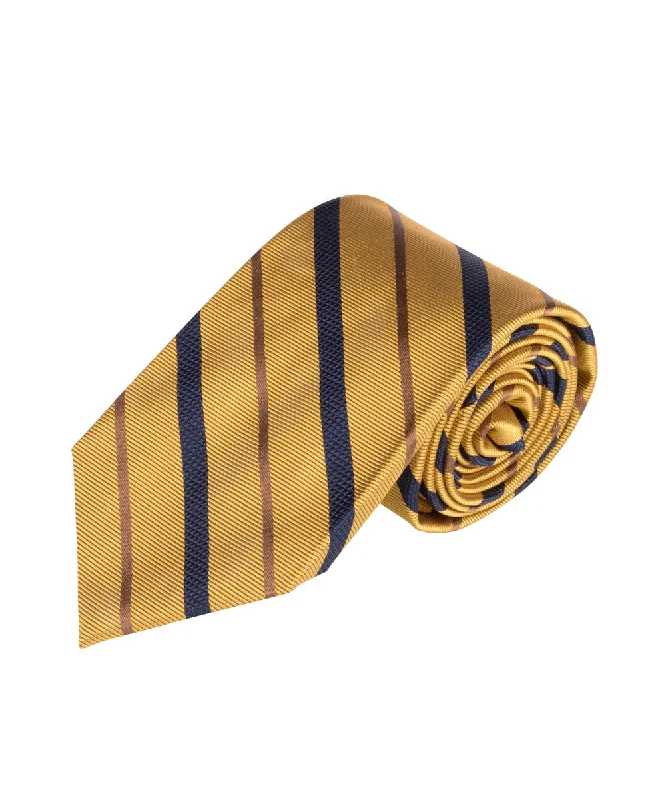 affordable silk wedding necktie designs for men-Yellow, Navy & Caramel Stripe