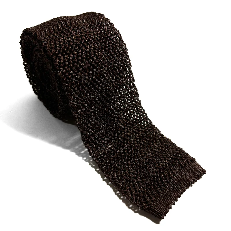 luxury silk necktie designs for weddings-Zig-Zag Brown Silk/Linen Knitted Tie