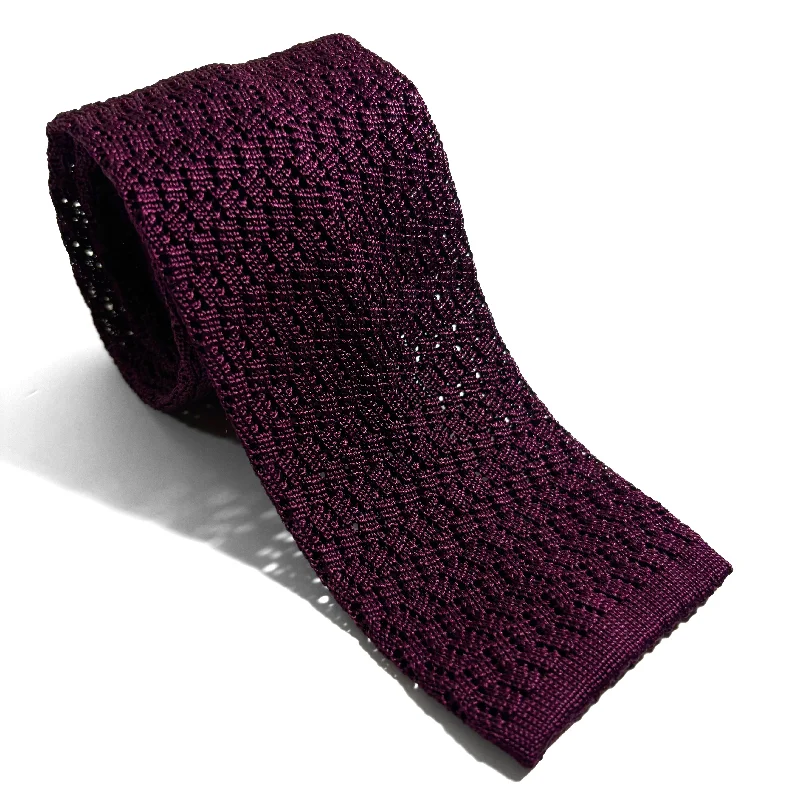 vibrant silk necktie designs for business events-Zig-Zag Dark Magenta Silk Knitted Tie