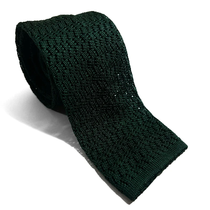 affordable silk ties for wedding celebrations-Zig-Zag Forest Green Silk Knitted Tie