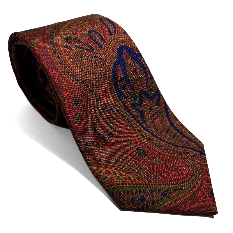 trendy silk necktie colors for business events-Hand-Printed Gold & Bronze Paisley Ancient Madder Silk Tie