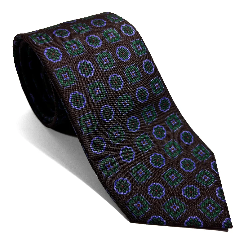 affordable silk necktie packs for office wear-Hand-Printed Rich Brown Geometric Ancient Madder Silk Tie