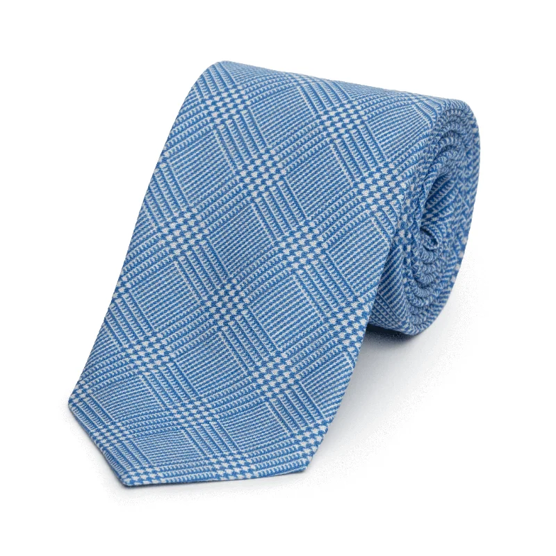 business silk necktie designs for wedding parties-Sapphire Prince of Wales Check Arran Linen Tie