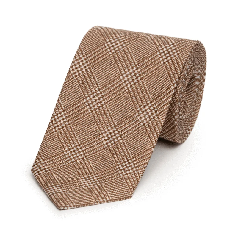 stylish silk necktie combinations for weddings-Tobacco Prince of Wales Check Arran Linen Tie