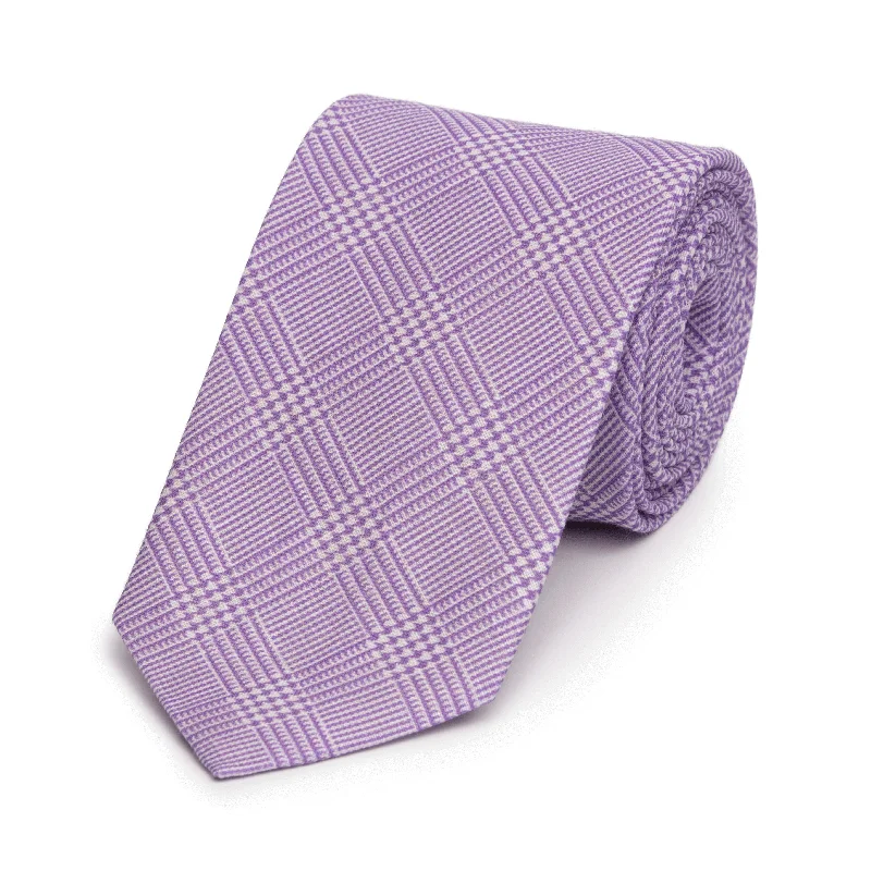 premium silk necktie sets for weddings-Wisteria Prince of Wales Check Arran Linen Tie