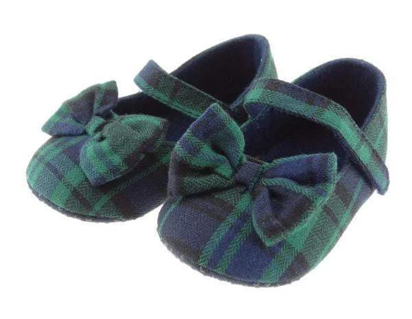 silk necktie styles for wedding parties-Baby and Infants Black Watch Tartan Shoe with Bow