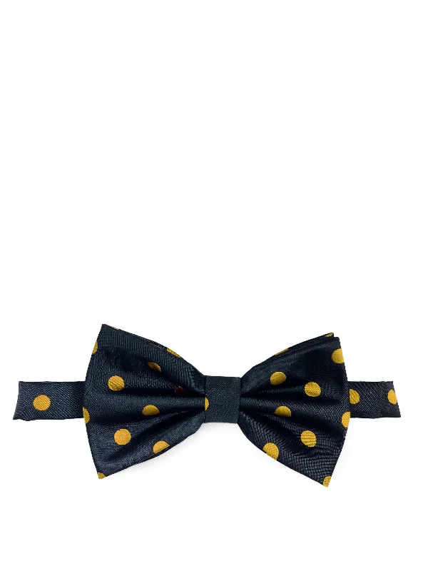 premium silk necktie colors for office wear-Black and Gold Polka Dot Bow Tie and Pocket Square