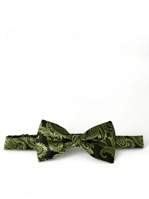 modern silk necktie designs for corporate events-Black and Green Paisley Bow Tie