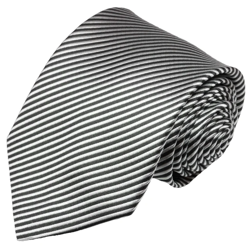 unique silk necktie combinations for office wear-Classic Black and Silver Striped Necktie