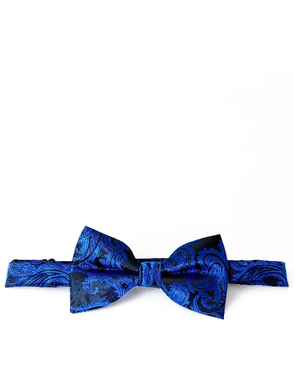 best silk necktie ideas for business wear-Royal Blue and Black Paisley Bow Tie