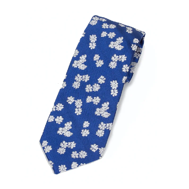 best silk wedding necktie options for men-Blue Floral Silk Tie