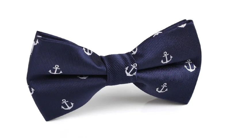 premium business silk bow ties for men-Bow Tie - Anchors - Navy with White