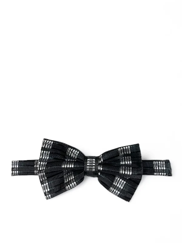 luxury silk necktie options for wedding parties-Black and White Men's Bow Tie and Pocket Square