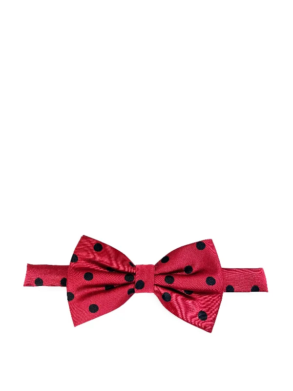 vibrant silk wedding necktie designs for men-Red and Black Polka Dot Bow Tie and Pocket Square