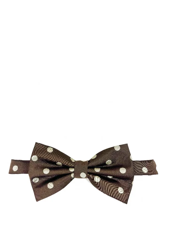 luxurious silk necktie ideas for business wear-Coffee Brown Polka Dot Bow Tie and Pocket Square