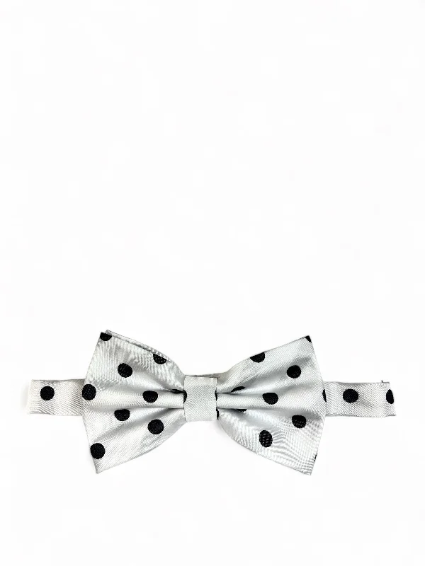 trendy office silk necktie combinations for men-White and Black Polka Dot Bow Tie and Pocket Square