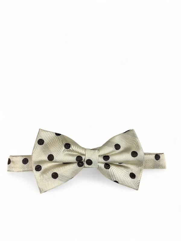 affordable business silk necktie designs for men-Cream and Brown Polka Dot Bow Tie and Pocket Square