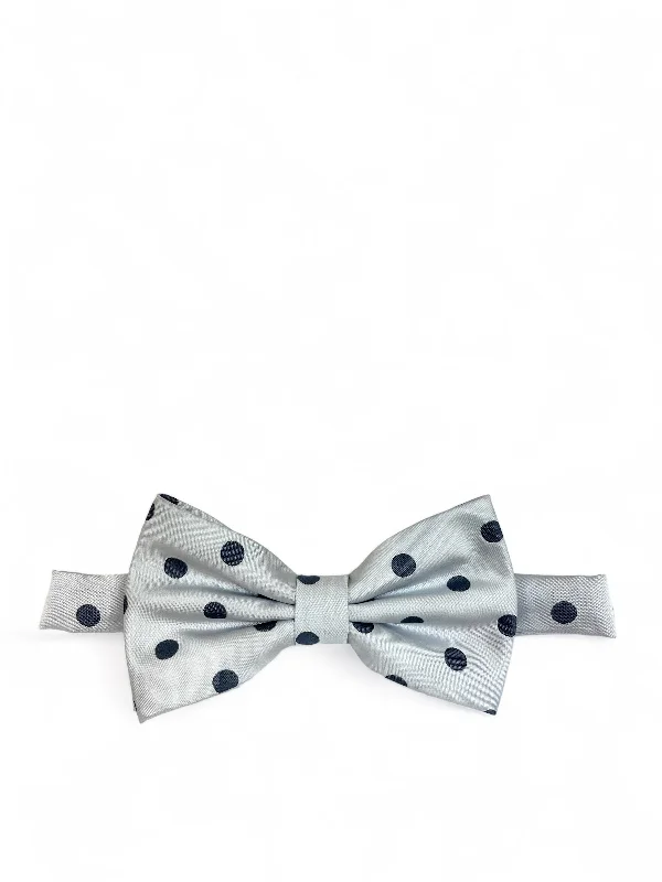 stylish silk ties for corporate meetings-Silver Grey Polka Dot Bow Tie and Pocket Square