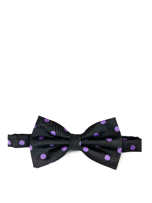 stylish silk bow ties for business events-Black and Purple Polka Dot Bow Tie and Pocket Square