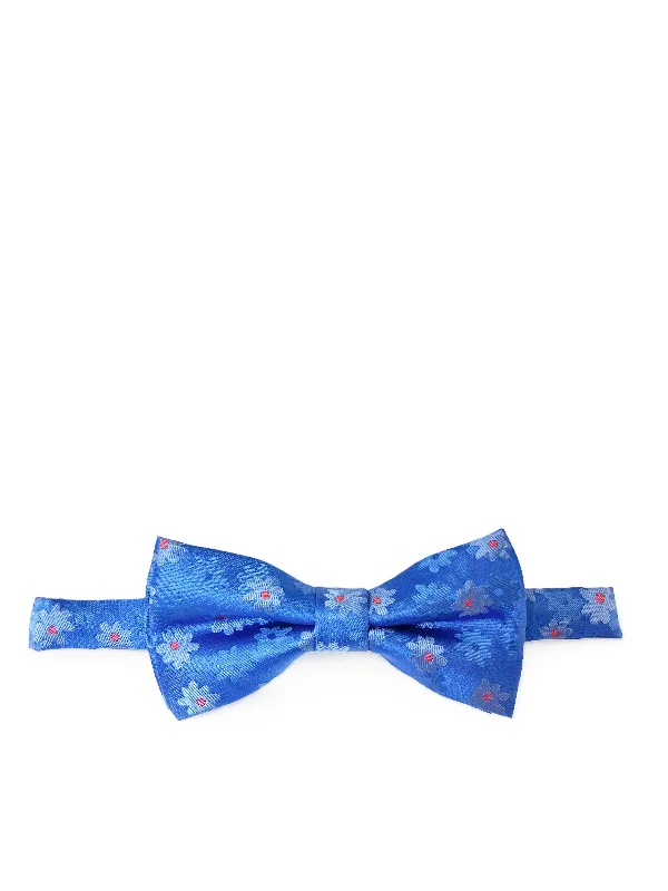 stylish silk bow ties for wedding events-Blue Floral Patterned Bow Tie