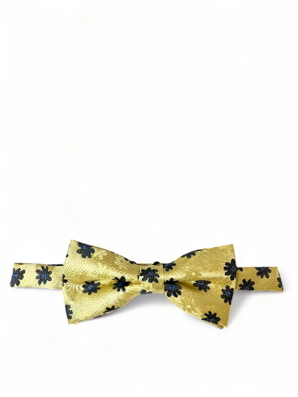 trendy silk wedding bow ties for men-Yellow Floral Patterned Bow Tie