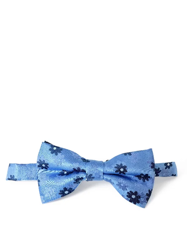 trendy silk wedding necktie sets for men-Light Blue Floral Patterned Bow Tie