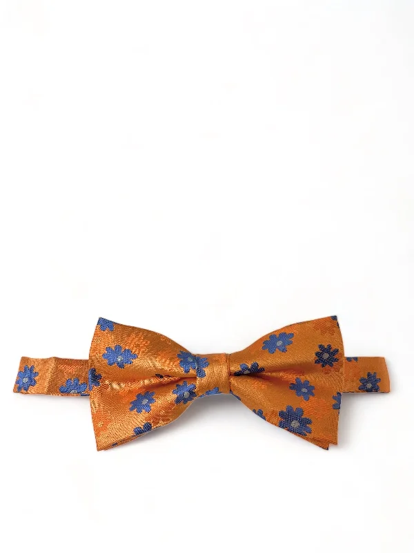 vibrant silk necktie colors for wedding celebrations-Orange Floral Patterned Bow Tie